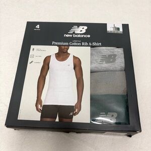 New Balance Cotton Rib A-Shirt 4-Pack - White, Gray, Black and Green Size L  New